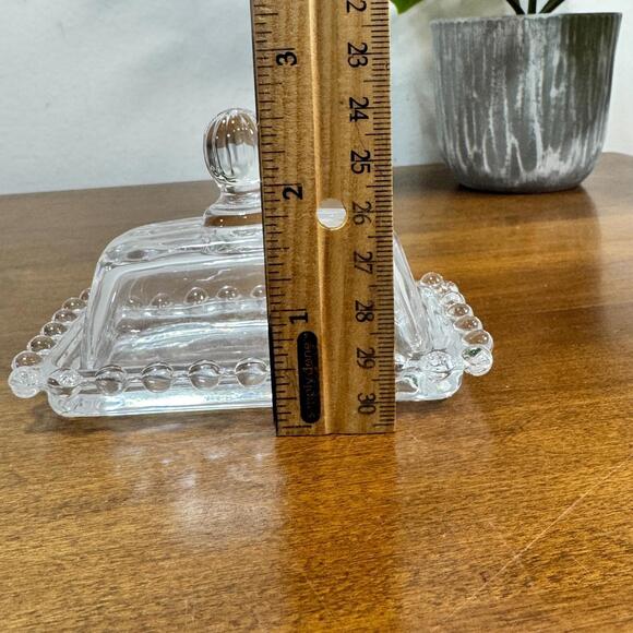 Clear Glass Mini Lidded Butter Dish or Pate Plate Beaded Rim 4" Cover Lid - Picture 6 of 6